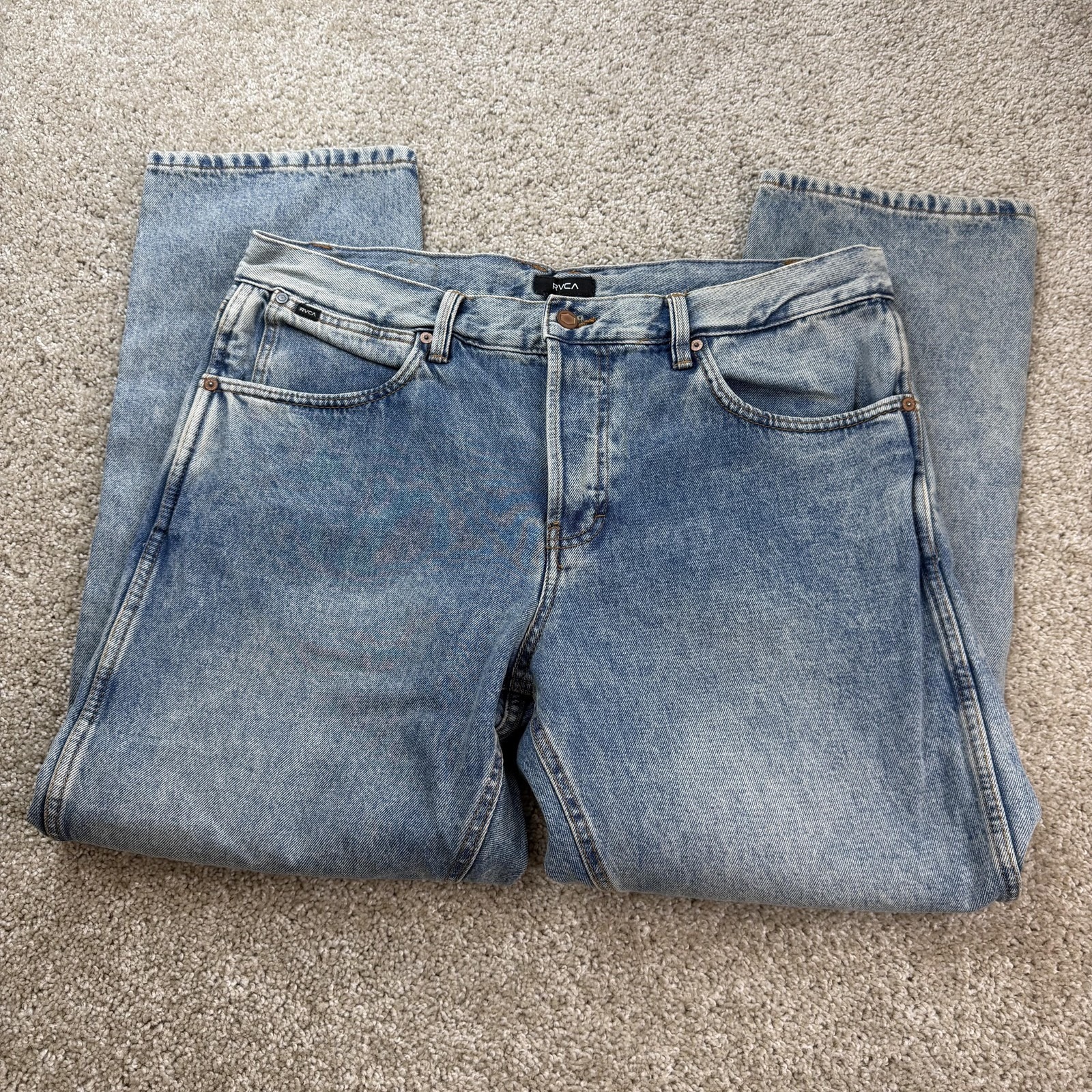 Rvca New Dawn Fit Jeans Mens 36x28 Light Wash Blue Denim Straight Casual Pants